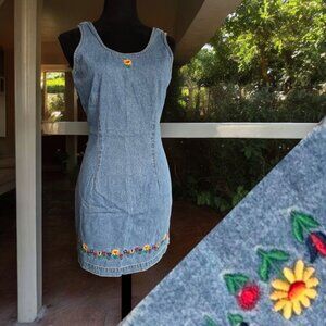 TICKETS Vintage Sleeveless Denim dress with Embroidered Flowers Size 5/6